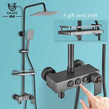 ชุดฝักบัวอาบน้ำสแตนเลสครัวเรือนห้องน้ำอุณหภูมิคงที่ปืนสีเทาแรงดันหัวฝักบัวห้องน้ำ 1