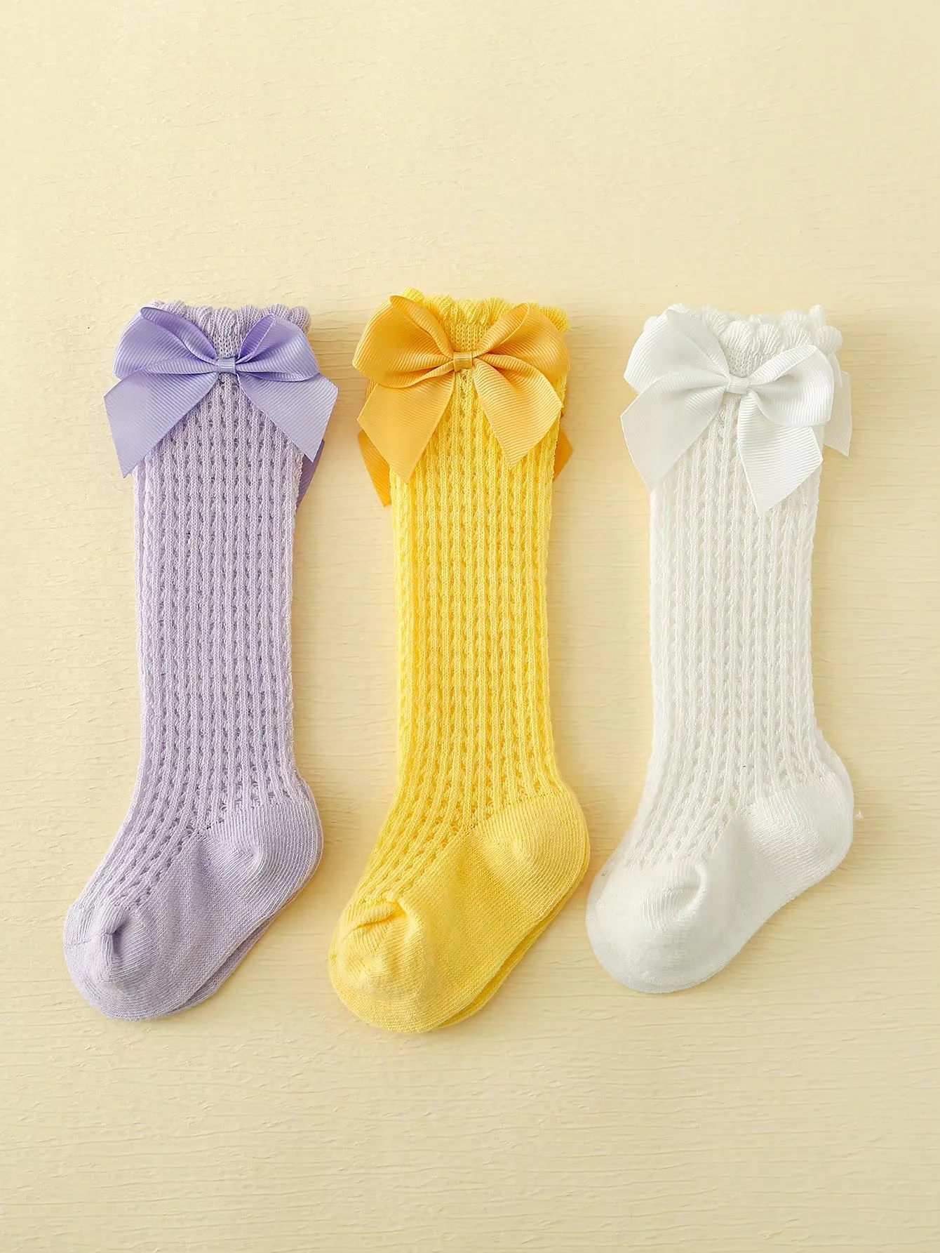 Cotton Knee Socks 3 Pairs Baby Girls Summer Mesh Lace Anti-Mosquito Knee Socks For 0-6 Years Infant