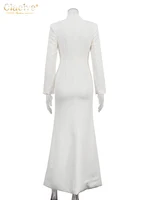 Clacive Sexy Slim White Women's Dress 2025 Fashion V-Neck Long Sleeve Ankle Length Dresses Elegant Classic Slit Female Dress - Image 6