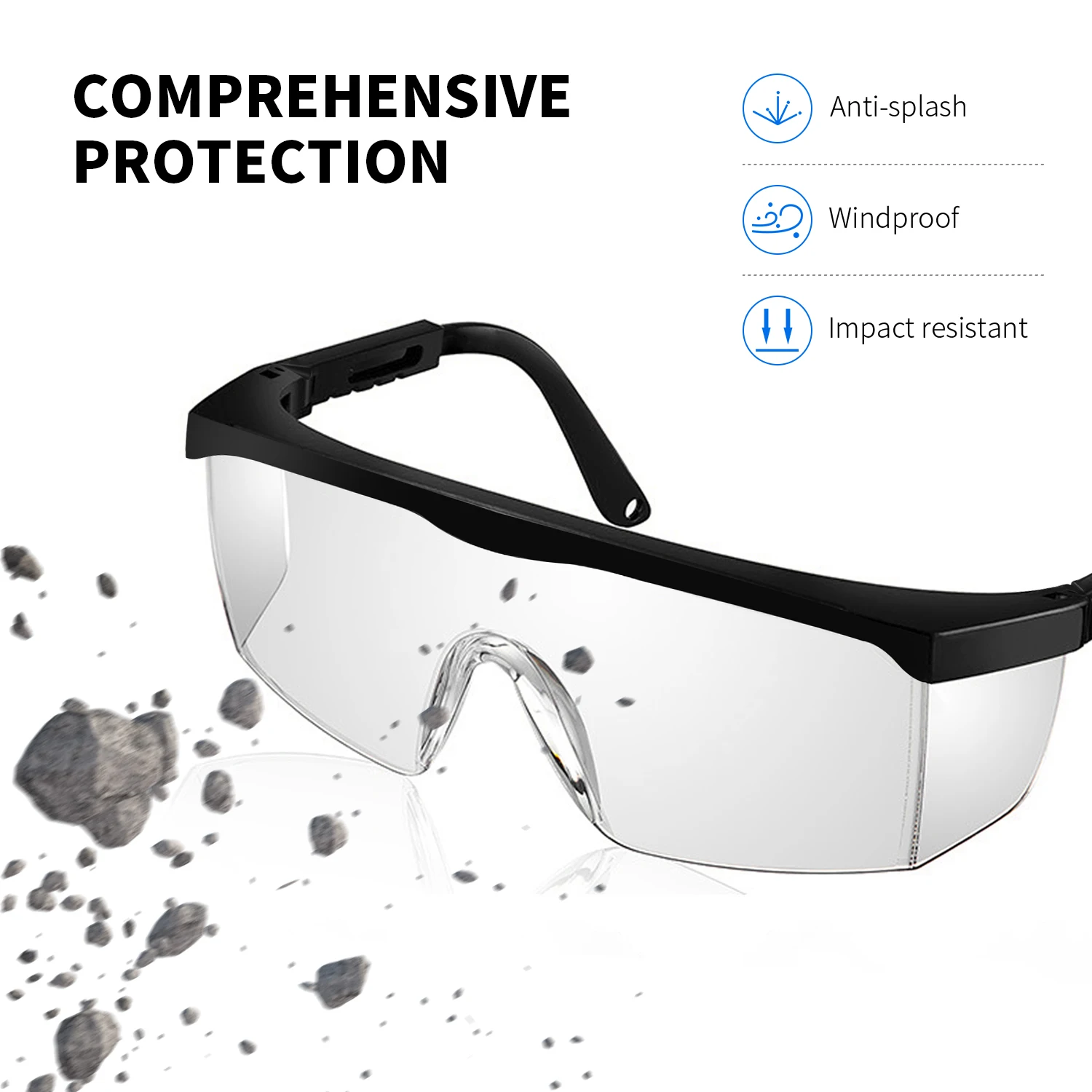 SOLID. Safety Goggles That Fits Perfectly | Safety Glasses For Work With Anti-fog, Anti-scratch And UV-protection Lenses | Ideal For Wearing As Safety Glasses Over Glasses | Grey Lens | Blue