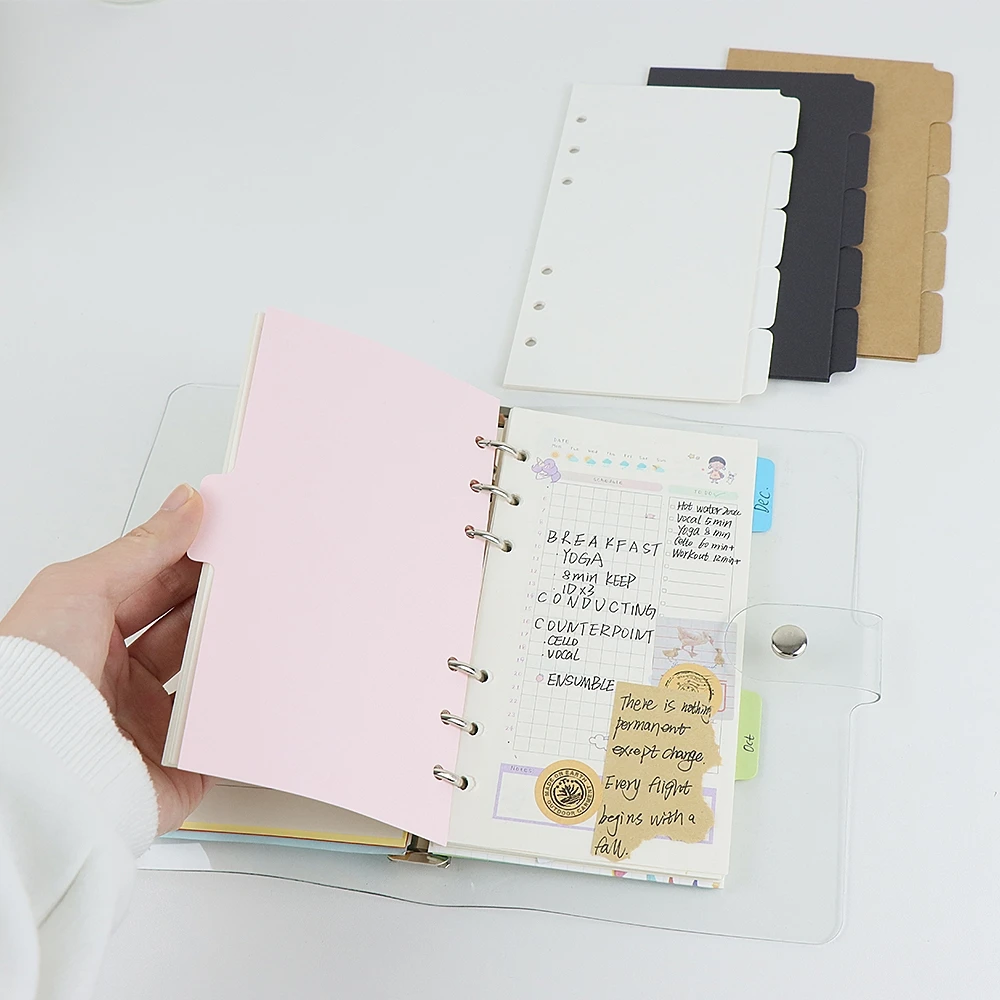 A6 Binder Index Dividers 5 Tabs 6 Hole Punched Binder Divider Planner Filler Paper Inserts Loose Leaf Sheet Index Page