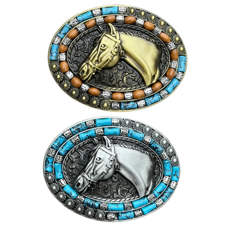 

Western Engraving Belt Buckle Silver/Bronze Buckle Horse Head Style Belt Buckles Birthday Gifts for Father