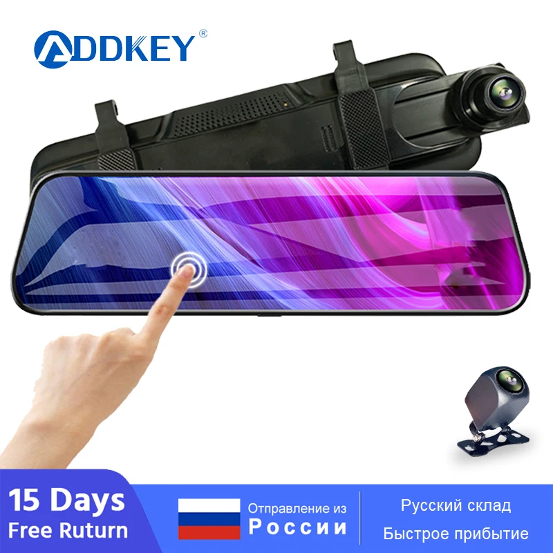 ADDKEY Car Dvr Mirror 10 Inch IPS 2.5D Touch Screen Stream RearView Dash Cam Mirror Dual Car Camera Dashcam Recorder FHD 1080P