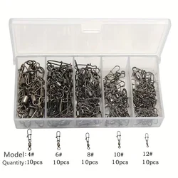 Premium 50-Piece Stainless Steel Fishing Connector Gear Kit with Rolling Snap Swivels (50pcs Mix 1 Box)