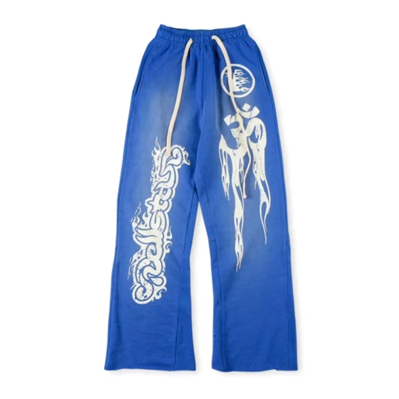 

Blue Washed HELLSTAR Casual Pants Pure Cotton Foam Printing Men Women 1:1 High Quality Oversized Pants