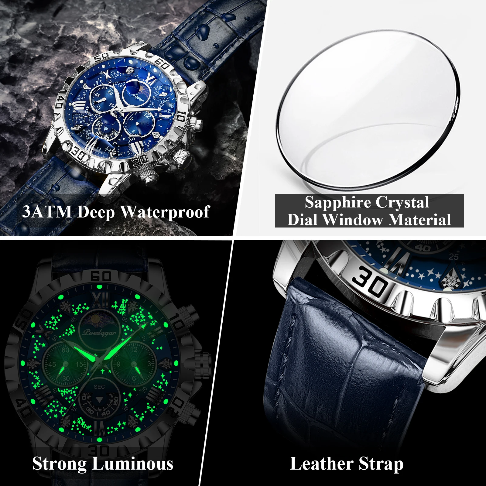 High Quality Watch For Men Sport Quartz Man Wristwatch Waterproof Luminous Chronograph Leather Men's Watches Male Reloj_voghion.com