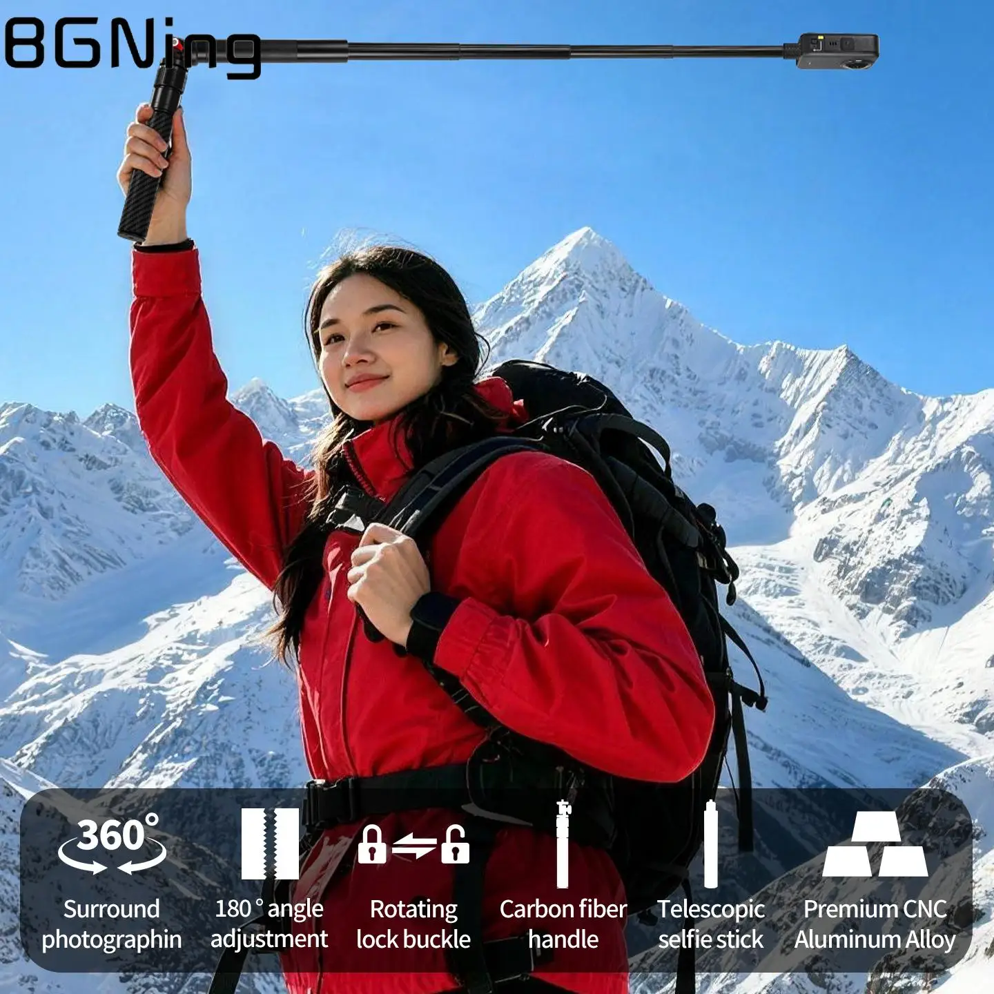 One Key Lock ARRI Gear 1/4 Tripod BallHead Adjustable Handle Mount Metal Telescopic Selfie Stick For Insta360 X5 OSMO_voghion.com