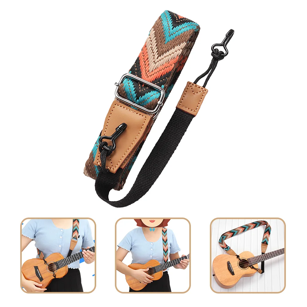 

Ukulele Shoulder Strap Adjustable Guitar Strap Bohemian Multicolor Double Hook No Drill Multi-color Jacquard Woven