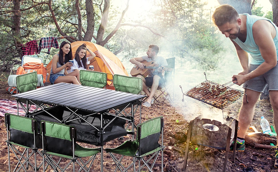 Camping table and chairs with 6 seats