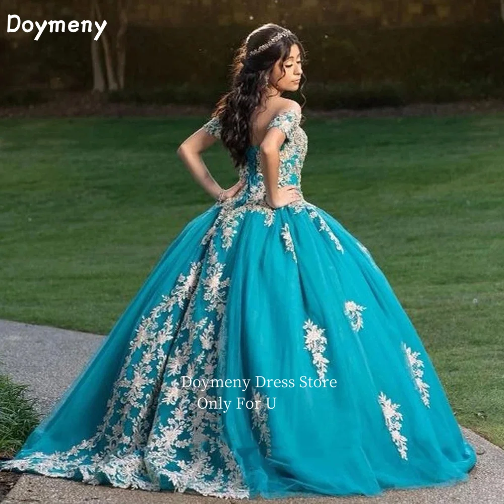 

Doymeny Appliques Off Shoulder Quinceanera Dress Sweet 15 16 Years Ball Gown Sweep Tulle Corset Vestido De 15 Anos