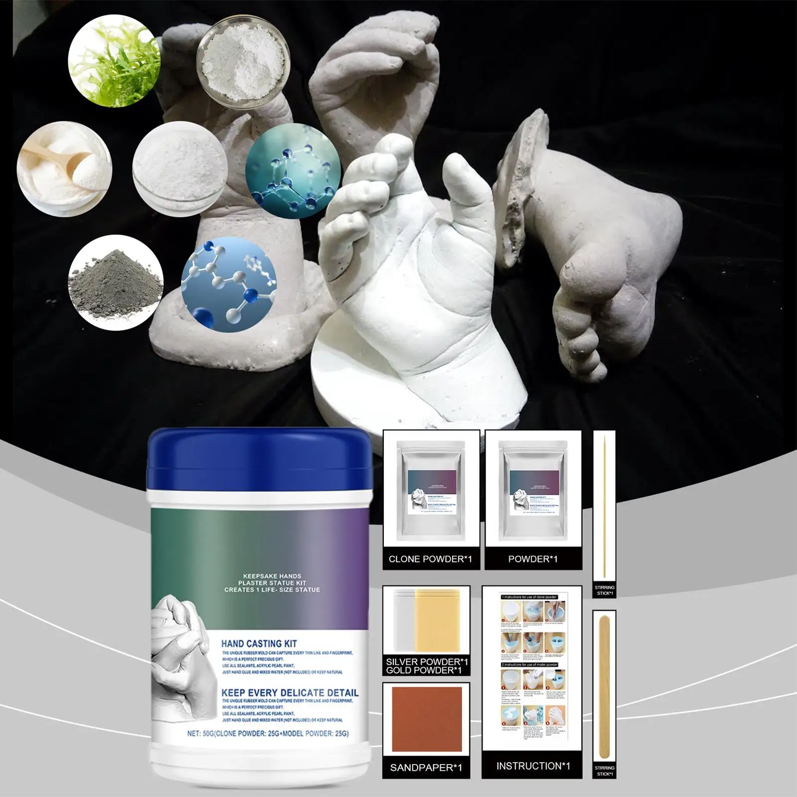 Hand Casting Kit Couples Mold-Maker For Hand Sculptures 3D Keepsake Hand Mold Kit Creative Molding Powder For Couples