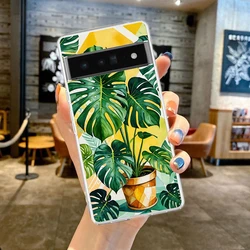 Funda de teléfono de TPU blanda transparente con diseño de hoja verde Monstera