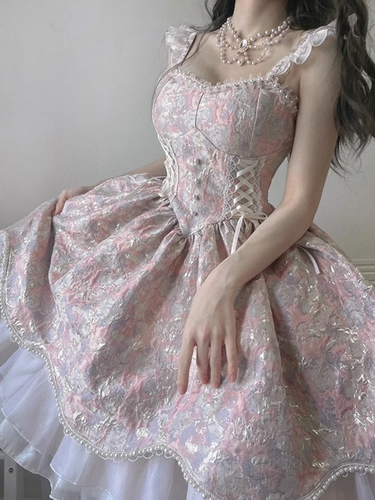 

Purple Flying Sleeve Jacquard Dress Lolita Cute