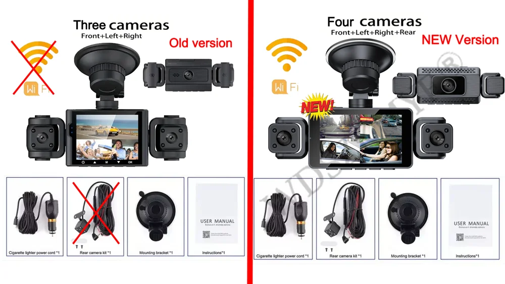 Description Picture 2 of item3/4 Channels 360° DashCam WIFI Video Recorder 1080P Car DVR 24H Parking Monitor Front Right Rear View Night Vision Black Box