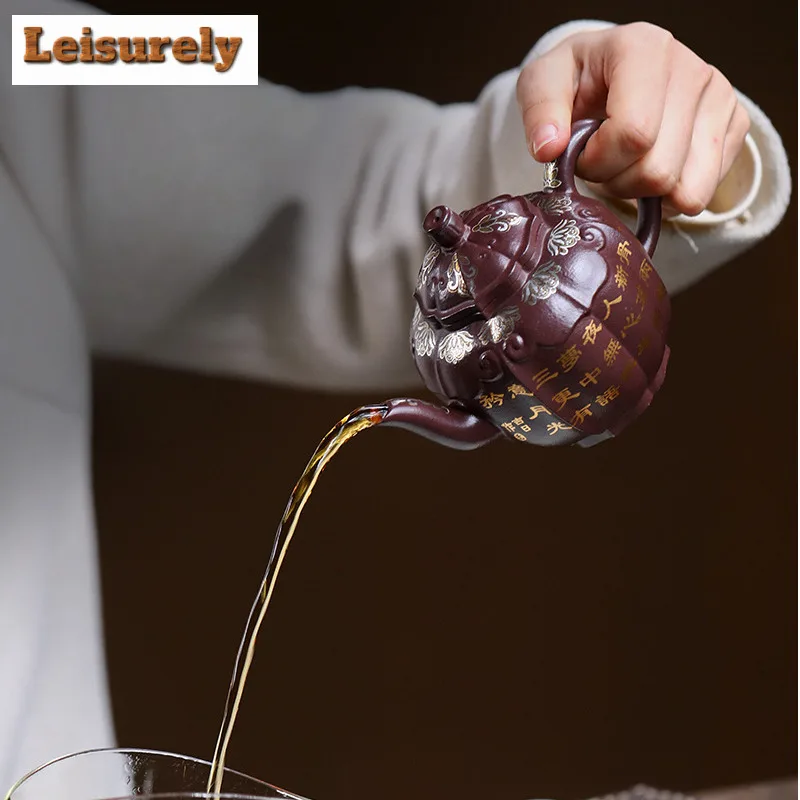 280ml Antique Yixing Purple Clay Teapots Handmade Ruyi Pot Raw Ore Purple Mud Kettle Chinese Zisha Tea Set Cafes Ornaments Craft