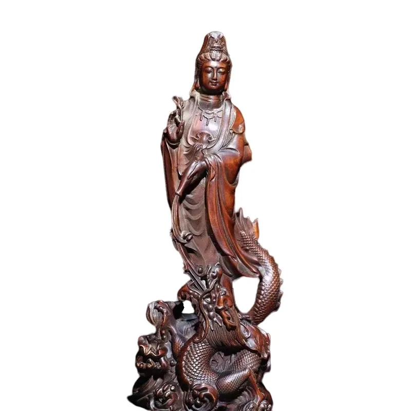 

XS778- 14 см, Гуаньинь с драконом, скульптура из бокса, поклонение, статуэтка бодхисаттвы, статуя Будды, Китайские коллекционные украшения