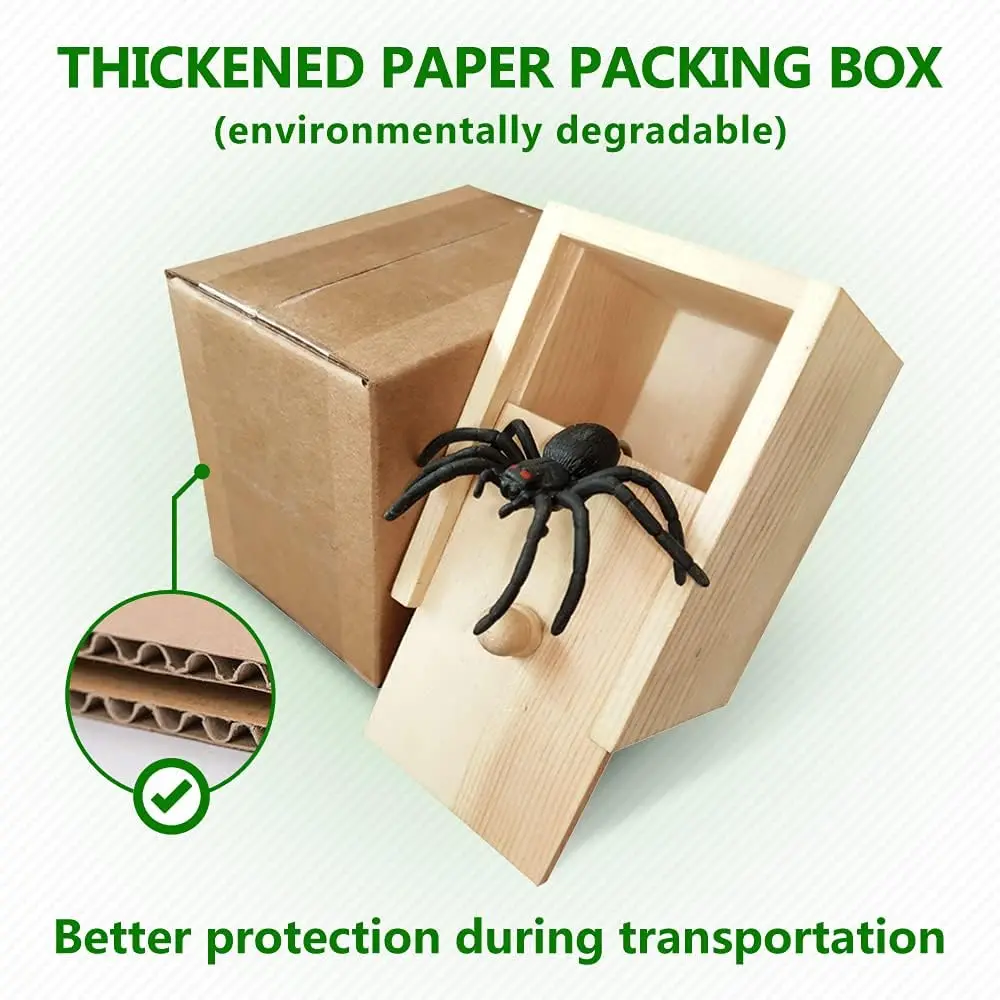 Halloween Fun Happy Joke Boxes Rubber Spider Prank Happy Box Handcrafted Wooden Spider Box Money Surprise in a