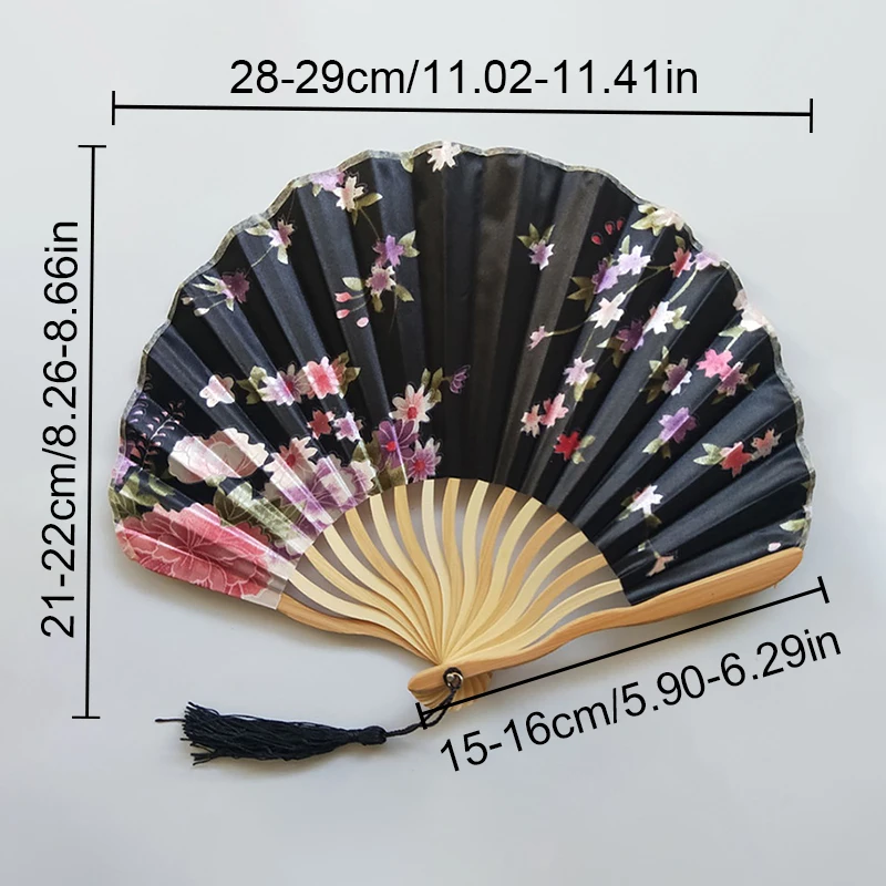 Hand Fold Fan Bamboo Wood Silk Flower Japanese Chinese Wedding Decorate Home Gift