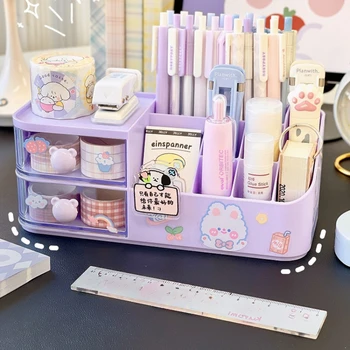 Ins Kawaii Scatola portaoggetti per organizer da scrivania Simpatico orso Maniglia per cassetto Portapenne per cancelleria Scatola portaoggetti per nastro adesivo per note
