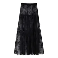 Black Lace Mesh Skirt Women's High Waist Midi Skirt Tulle Long Skirt Women's Translucent Party Women's Sexy Skirt 2024 - Image 2