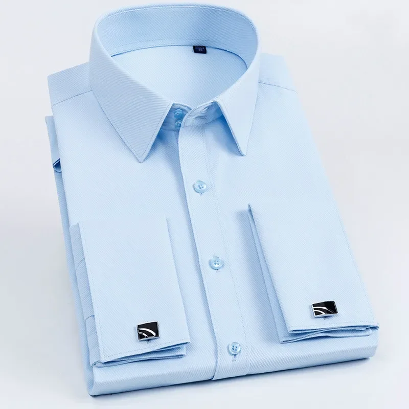 Dress Shirts Mens French Cuff Dress Shirt with Cufflink