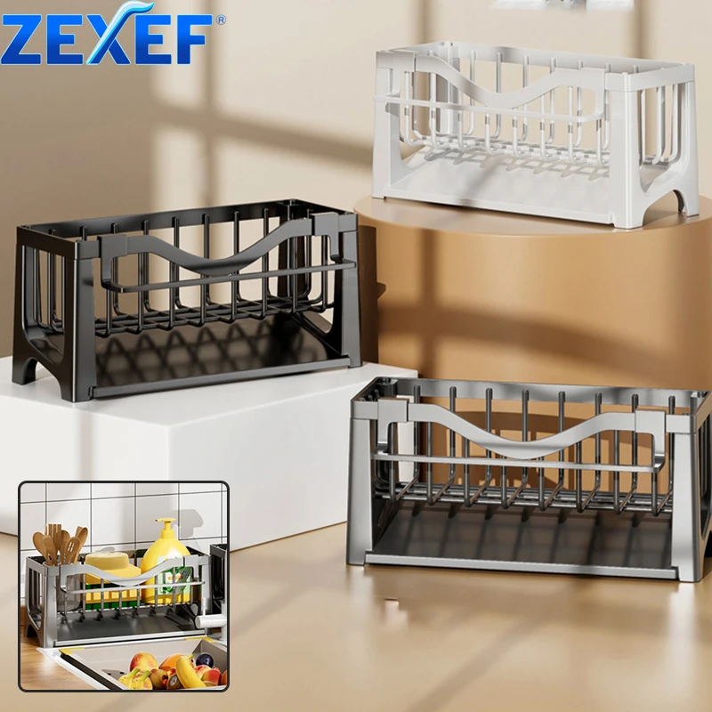 Kitchen Sink Sponge Holder Dish Drainer Kitchen Organizer Drainboard Storage Rack Dish Drying Rack Storage
