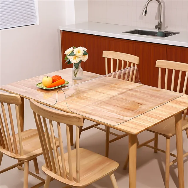 Nappe transparente en PVC d'épaisseur, tapis de table à manger résistant à la chaleur, imperméable et résistant à l'huile, 1 pièce 3