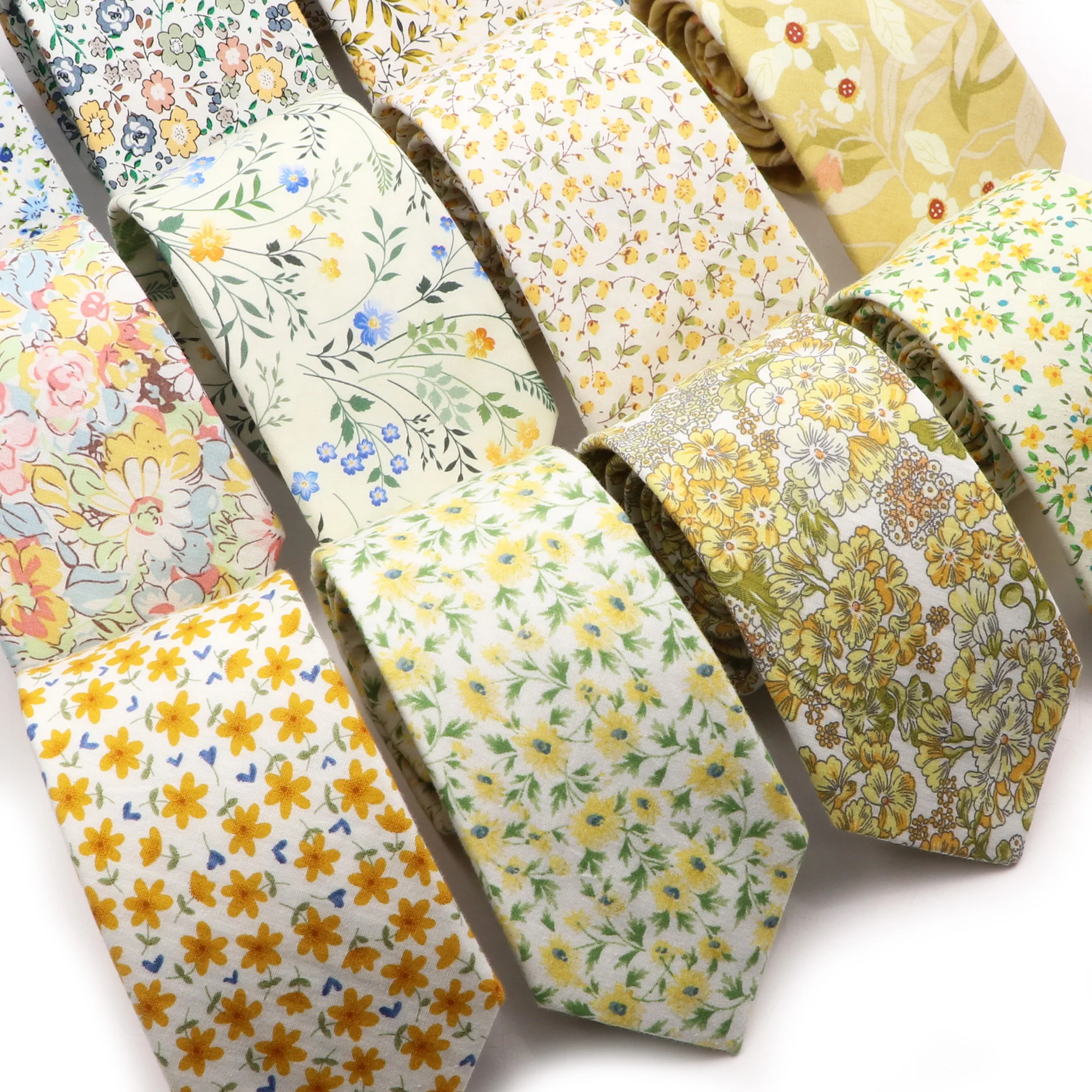 Men's Casual Chic Floral Neck Tie Mustard Yellow Cotton Elegant Tie Wedding Party Suit Collar Flower Necktie Gravata Accessories