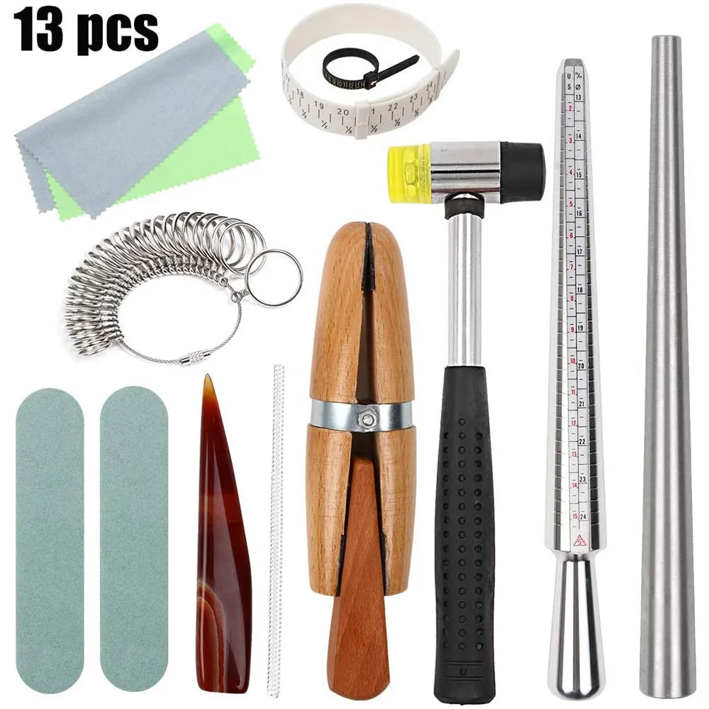 PHYHOO Ring Enlarger Stick Mandrel Handle Hammers Ring Sizer Finger Measuring Sticks For DIY Jewelry Making Measuring Tools