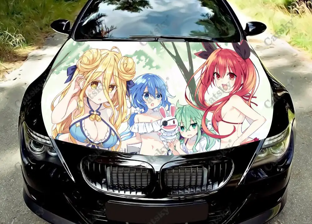 

Виниловые наклейки на капот автомобиля Tokisaki Kurumi (Date A Live), виниловая пленка, наклейки на крышку двигателя, автомобильные аксессуары
