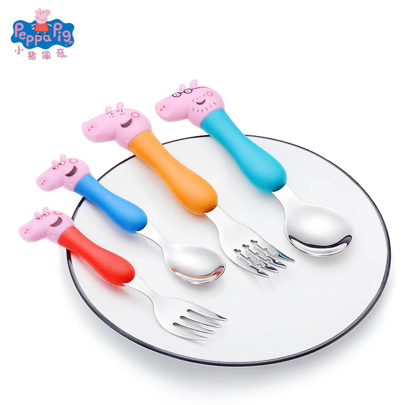 Peppa Pig Fork Spoon Tableware 304 Stainless Steel George Pig Dad Mom Children Playing House Simulated Toys Anime Figure Gifts cartoon toy