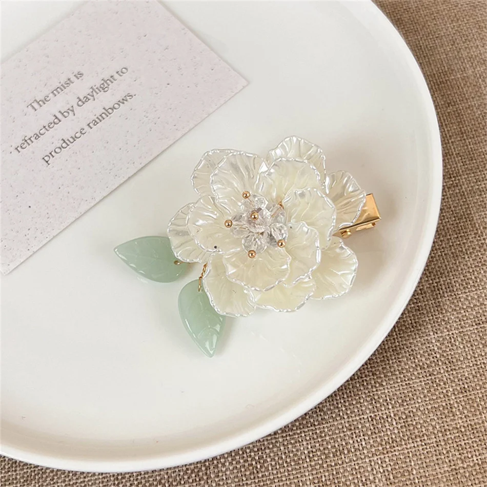 

Маленькая французская белая оболочка цветок длинный Кристальный Зажим простой ретро цветок камелии зажим для волос для девочек аксессуары для волос