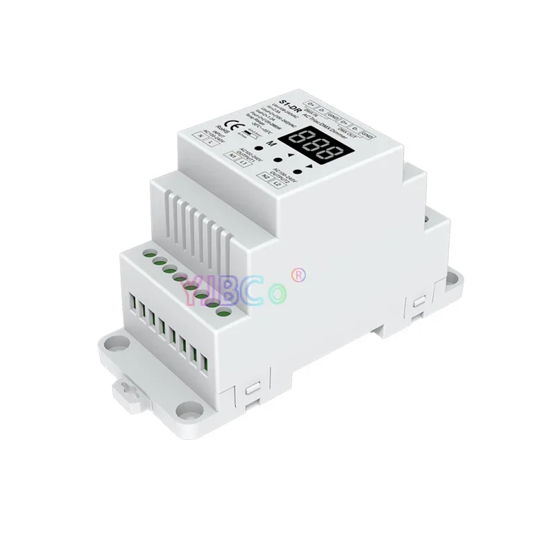 free shipping s1 dr ac110v 220v din rail 2 channel 2ch ac triac dmx dimmer dual channel output silicon dmx512 led controller S1-DR DIN Rail 2 Channel AC Triac DMX Dimmer Dual Channels Output Silicon 2CH DMX 512 Controller 110V 220V AC Numeric display