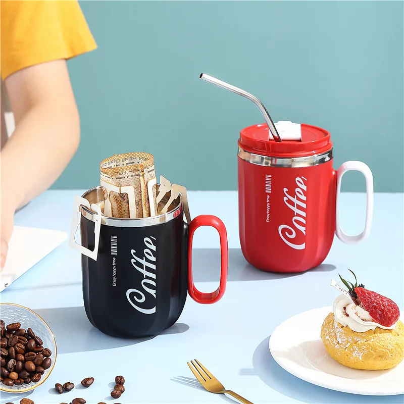 

New 400ml Mugs Coffee Cups Beautiful Double Wall Insulated Stainless Steel Cup with Lid and Handle, Great for Hot or Cold Drinks