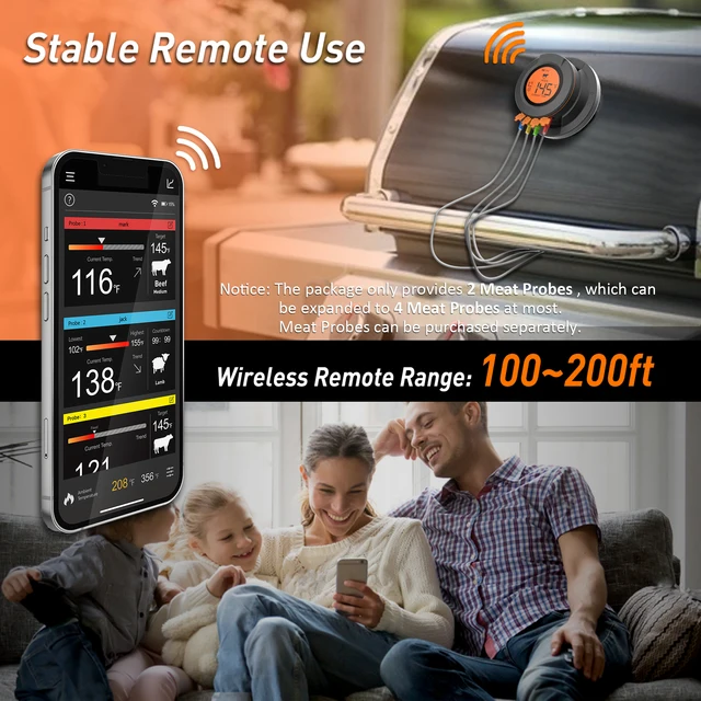 Élelmiszer -Főzés Bluetooth Vezeték Nélküli Bbq Távoli Hőmérő Szondák Intelligens Digitális -Barbecue Ingyenes Alkalmazásvezérlés - Image 3