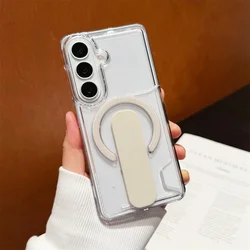 Luxury Clear Magnetic Card Holder Grip Case - Shockproof Full Bumper Cover - Galaxy S26+ (Yueguang Gray)