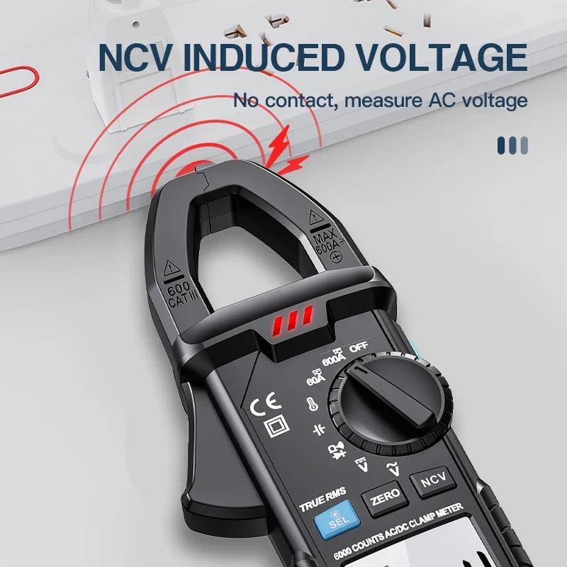 Mestek 클램프 계량기 디지털 멀티미터, DC AC 전류 6000 카운트, 자동차 Amp Hz 커패시턴스, NCV 온도 전류계, 전압 옴 테스터