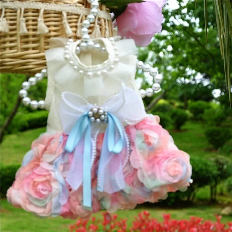New Pet Three-dimensional Chiffon Flower Skirt Spring Summer Pet Dog and Cat Clothes Teddy Bichon Pomeranian Small Dog