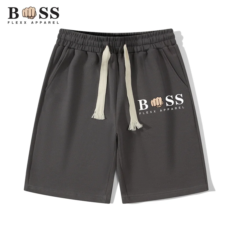 2024 Summer Men's Sports Shorts Solid Color Straight Barrel Pattern Loose Elastic Waist Drawstring Casual Shorts Jogging Shorts 4