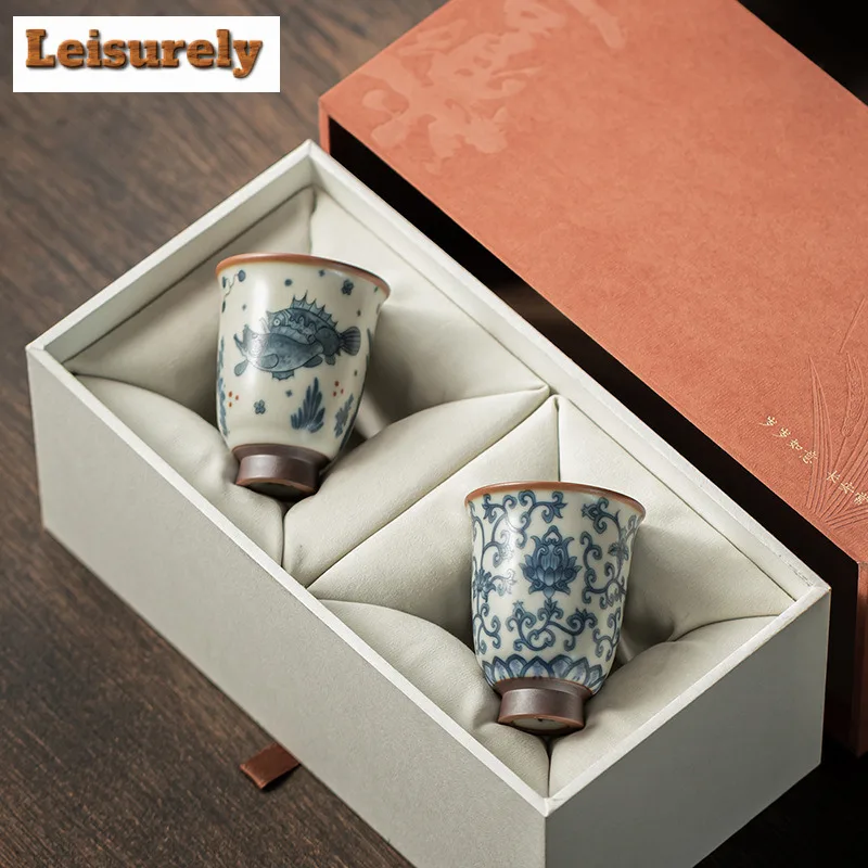 Antique Ru Kiln Teacup Boutique Tea Bowl Water Jug Tea-tasting Smelling Cup Jianzhan Master Cups Household Tea Item Gift Box Set
