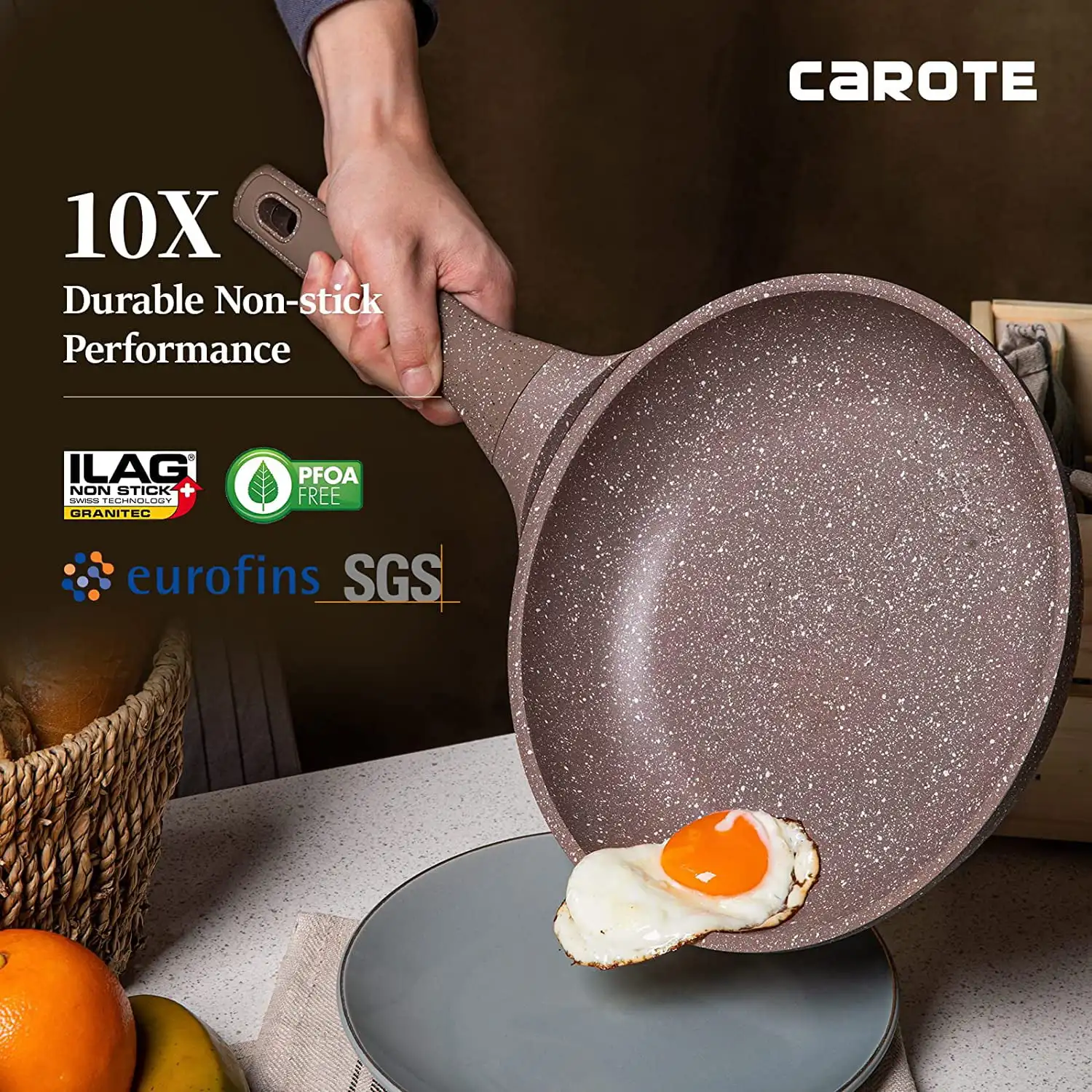 Carote Nonstick Cookware Sets, 9 Pcs Granite Non Stick Pots and