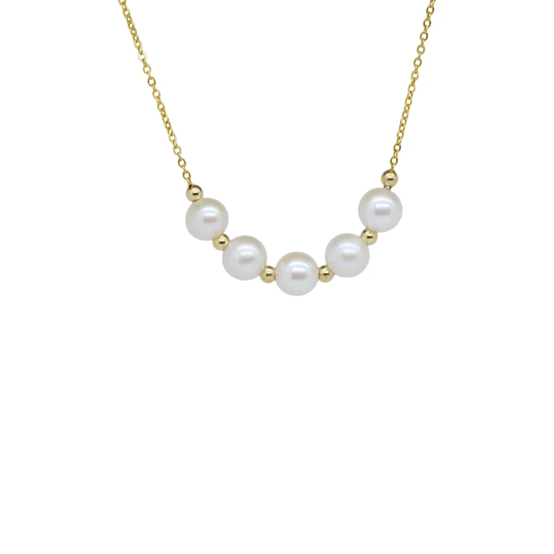 Light luxury silver gild natural near-round freshwater pearl necklace for women, pendant