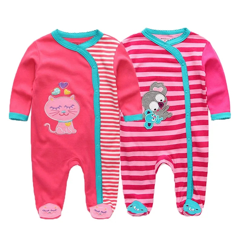 Kiddiezoom 2 Pcs Unisex 0-12Months Cartoon Long Sleeve Baby Boys Girl Romper 100%Cotton Soft Newborn Jumpsuit Infant Clothes 6