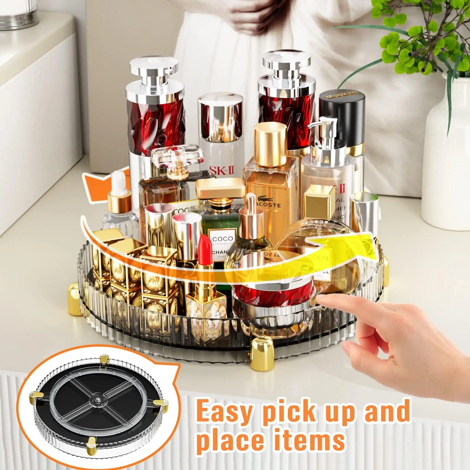 Makeup Brush Holder 360° Rotating Desktop Organizer Cosmetic Storage Box for Lipsticks Nail Polish Skin Cares Bathroom Vanity 5