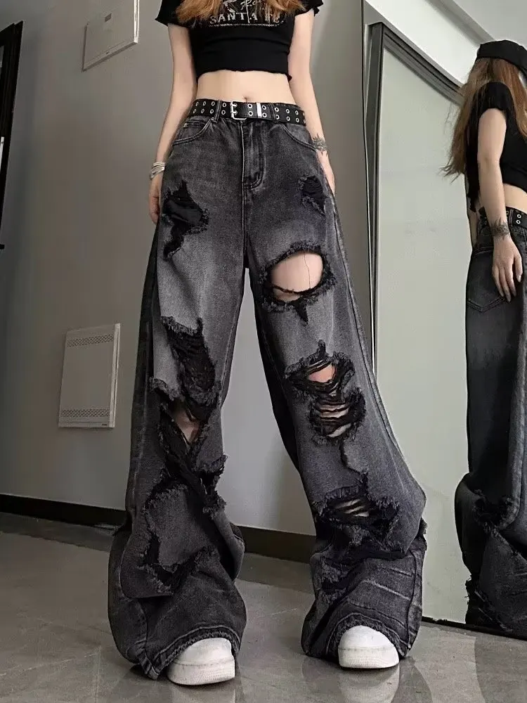 Niche Design Jeans, High Street Heavy Industry Wide Leg Pants, High-end Floor Length Pants, Trendy Brand Women's Jeans 2