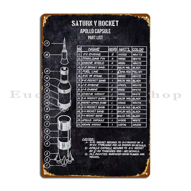 Saturn V Rocket Metal Platform Poster Pub Murale Garage Murale Design Classic Tin Sign Poster