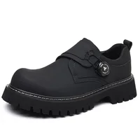 Spring Autumn British Thick Casual Derby Shoes for Men Fashion 2025 New Designer Rotary Button Black Dress Wedding Shoes Man 1