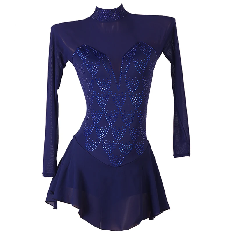 

Figure Skating Dress Women girl Ice Skating Dress Gymnastics Costume custom navy blue crystal rhinestone B238