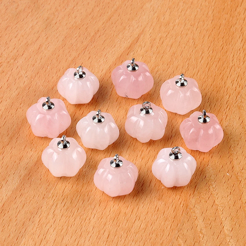 2 Teile/los 10x13mm Natürliche Rose Quarz Achat Stein Mini Kürbis Anhänger Charms für Schmuck Machen DIY Halskette ohrringe Halloween – Detail 11