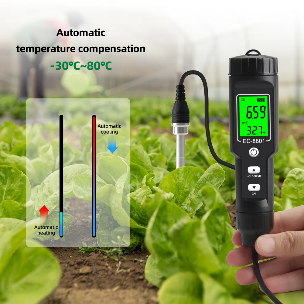 Soil EC Tester 0.00~10.00mS/cm Conductivity Soil EC PH Meter Detachable Probe Au